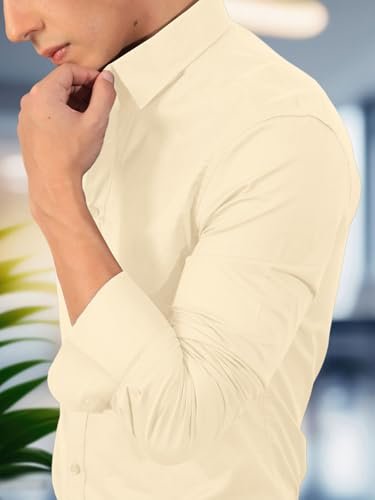 Mens Cotton Blend Regular Fit Long Sleeve Button Down White Shirt for Men Collared Casual Formal Soild Shirt - Image 5