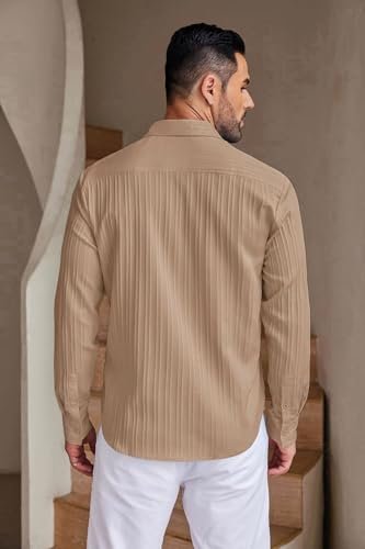 Men's Casual Button Down Shirts Long Sleeve Linen Shirt Fashion Textured Beach Summer Shirt - Image 4