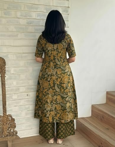 Designer Women's Viscose Blend Straight Printed Kurta with Palazzo | Elbow Length Sleeve Kurti Set | Close Neck with Back Slit | Soft Comfortable Fabric | 2 Piece Outfit - Image 2