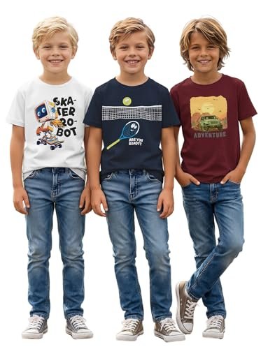 Boys Round Neck Printed Blended Cotton Tshirt -Combo Pack of 2 - Orange/Blue - Image 2