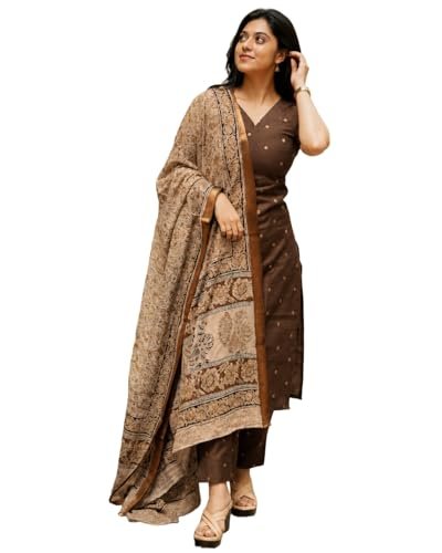 Kurta Set Women Viscose Printed | Kurti Set Woman | Kurta Pant Dupatta 3 Piece Outfit | V-Neck Elbow Length Sleeve Straight Fit Ethnic Wear Ladies Dress Stylish Traditional