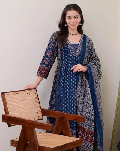 Women's Rayon Printed Anarkali Kurta and Pant with Dupatta Set - Image 3