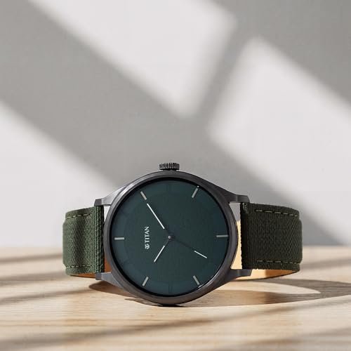 Workwear Quartz Analog Hunter Green Dial Olive Green Leather Strap Watch for Men - NT1802NL02 - Image 4