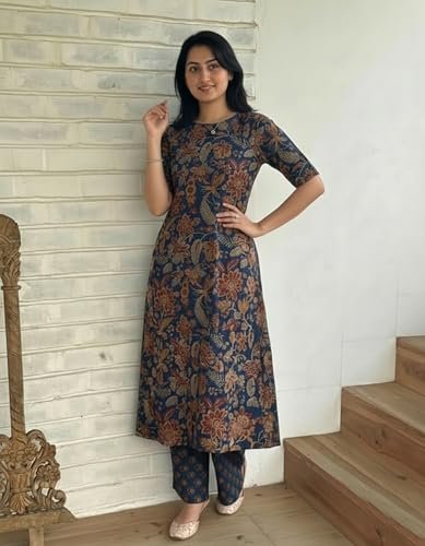 Designer Women's Viscose Blend Straight Printed Kurta with Palazzo | Elbow Length Sleeve Kurti Set | Close Neck with Back Slit | Soft Comfortable Fabric | 2 Piece Outfit - Image 5