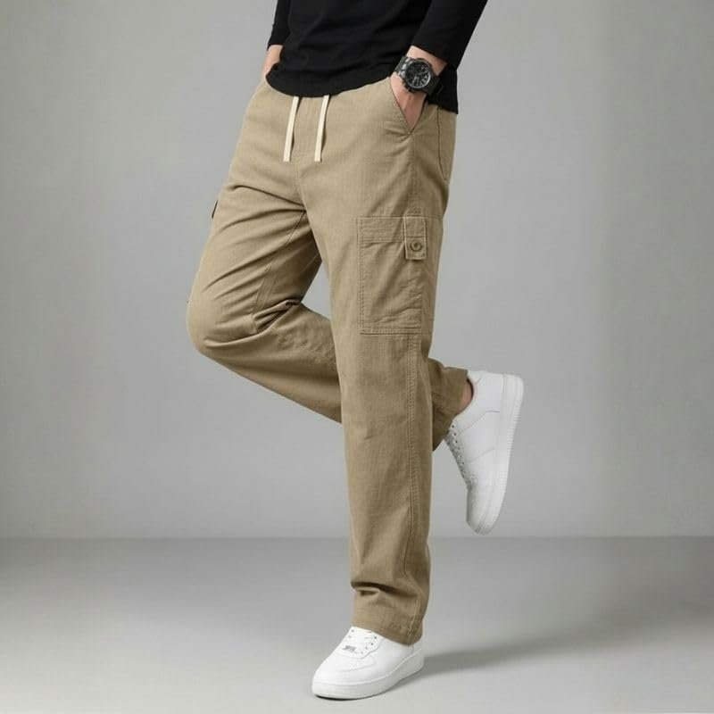 Cargo for Men | Cotton Cargo Pant | Lower for man | Elastic Drawstring Waist Straight Fit Bottoms | Comfortable Breathable Cargos for Casual, Office Wear - Image 2