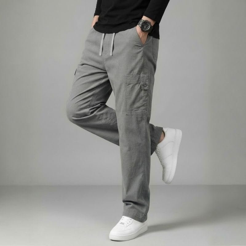 Cargo for Men | Cotton Cargo Pant | Lower for man | Elastic Drawstring Waist Straight Fit Bottoms | Comfortable Breathable Cargos for Casual, Office Wear - Image 2