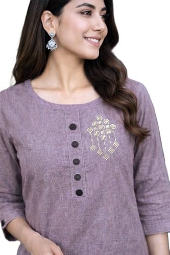 Women’s Embellished Khadi Cotton Kurti | Ethnic Straight Kurta Top | Breathable Casual Regular Fit