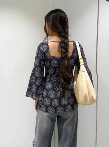 Designer Women’s Viscose Blend Printed Short Kurti | Straight Fit Casual Ethnic Top | Square Neck Full Sleeve Kurta Office College - Image 2