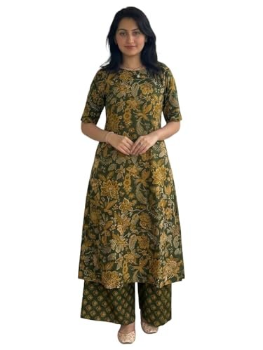 Designer Women's Viscose Blend Straight Printed Kurta with Palazzo | Elbow Length Sleeve Kurti Set | Close Neck with Back Slit | Soft Comfortable Fabric | 2 Piece Outfit