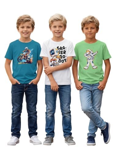 Boys Round Neck Printed Blended Cotton Tshirt -Combo Pack of 2 - Orange/Blue - Image 2