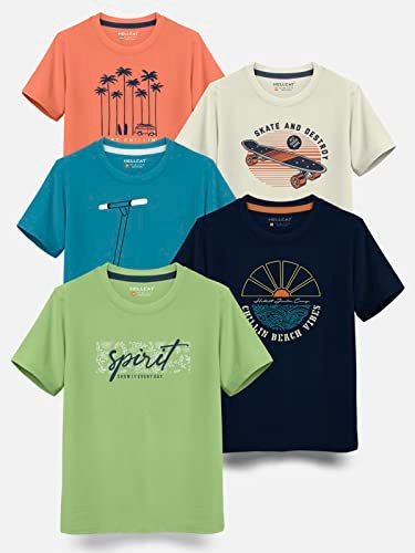 Boys Round Neck Printed Blended Cotton Tshirt -Combo Pack of 2 - Orange/Blue - Image 2