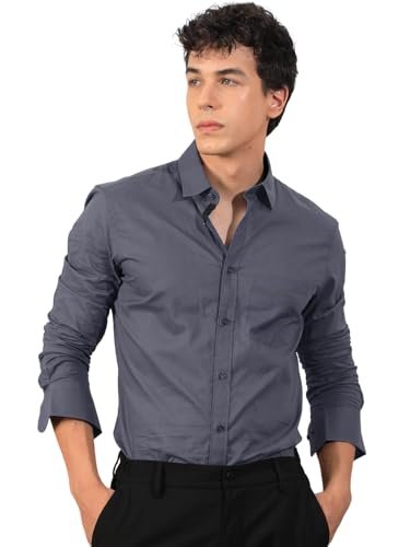 Mens Cotton Blend Regular Fit Long Sleeve Button Down White Shirt for Men Collared Casual Formal Soild Shirt