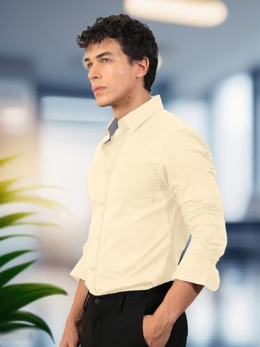 Mens Cotton Blend Regular Fit Long Sleeve Button Down White Shirt for Men Collared Casual Formal Soild Shirt - Image 3