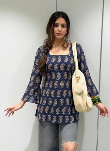 Designer Women’s Viscose Blend Printed Short Kurti | Straight Fit Casual Ethnic Top | Square Neck Full Sleeve Kurta Office College - Image 5