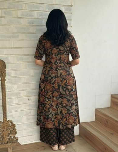 Designer Women's Viscose Blend Straight Printed Kurta with Palazzo | Elbow Length Sleeve Kurti Set | Close Neck with Back Slit | Soft Comfortable Fabric | 2 Piece Outfit - Image 2