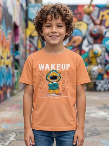 Boys Round Neck Printed Blended Cotton Tshirt -Combo Pack of 2 - Orange/Blue - Image 4