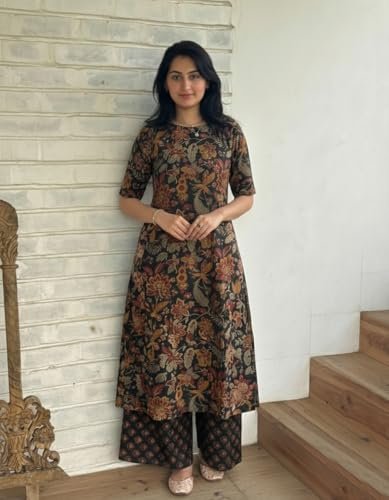 Designer Women's Viscose Blend Straight Printed Kurta with Palazzo | Elbow Length Sleeve Kurti Set | Close Neck with Back Slit | Soft Comfortable Fabric | 2 Piece Outfit - Image 6