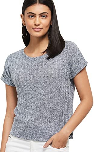 Women's Cotton Regular Fit Textured Round Neck T-Shirt