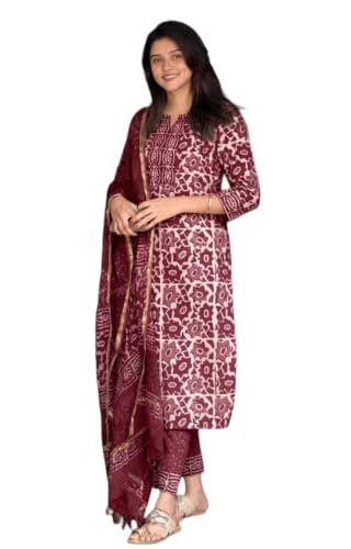 Women's Printed Straight Kurta and Pant with Dupatta Set