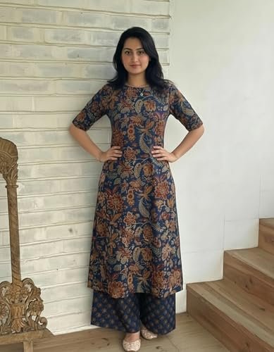 Designer Women's Viscose Blend Straight Printed Kurta with Palazzo | Elbow Length Sleeve Kurti Set | Close Neck with Back Slit | Soft Comfortable Fabric | 2 Piece Outfit - Image 4