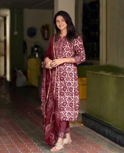 Women's Printed Straight Kurta and Pant with Dupatta Set - Image 5