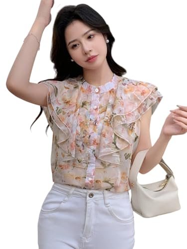 Women’s Shirt | Premium Chiffon Allover Print Sleeveless Shirts for Casual & Office Wear | Stylish Summer Button-Down Shirt for Girls & Women