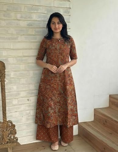 Designer Women's Viscose Blend Straight Printed Kurta with Palazzo | Elbow Length Sleeve Kurti Set | Close Neck with Back Slit | Soft Comfortable Fabric | 2 Piece Outfit - Image 6