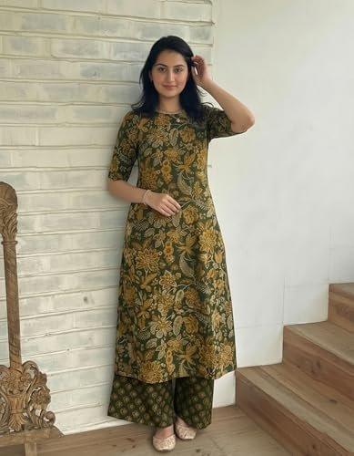 Designer Women's Viscose Blend Straight Printed Kurta with Palazzo | Elbow Length Sleeve Kurti Set | Close Neck with Back Slit | Soft Comfortable Fabric | 2 Piece Outfit - Image 3