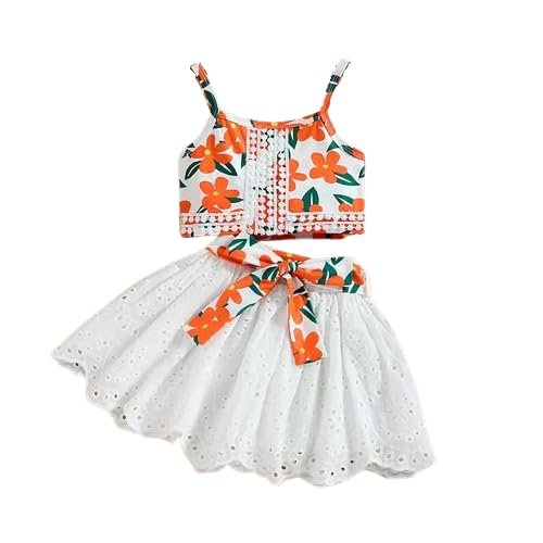 Ashikta Enterprise Girls Polyester Floral Print Slim Fit Blouse Print Fit & Flared Dress for Crop Top and White Lace Skirt Set