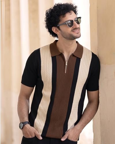Men's Zip Collar Polo Tshirt | Cotton Rich Material | Half Sleeves | Modern Knit Panel Work | Regular Fit - Image 2