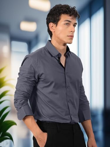 Mens Cotton Blend Regular Fit Long Sleeve Button Down White Shirt for Men Collared Casual Formal Soild Shirt - Image 4