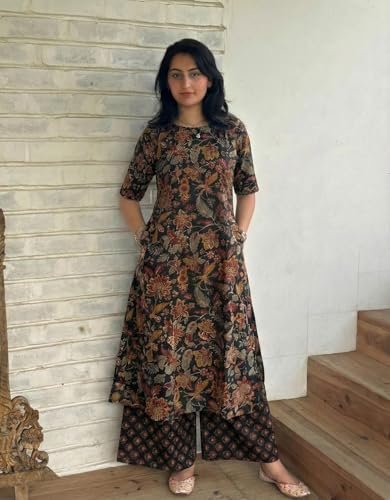 Designer Women's Viscose Blend Straight Printed Kurta with Palazzo | Elbow Length Sleeve Kurti Set | Close Neck with Back Slit | Soft Comfortable Fabric | 2 Piece Outfit - Image 4