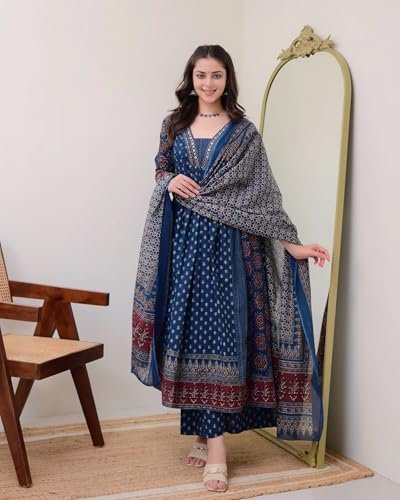 Women's Rayon Printed Anarkali Kurta and Pant with Dupatta Set - Image 6