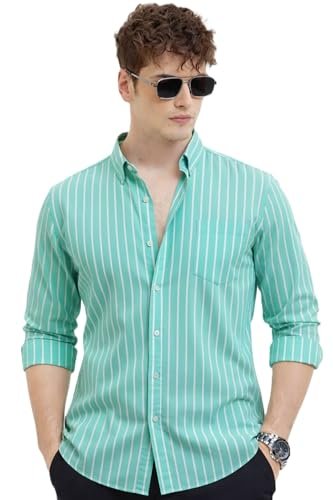 U TURN Men's Casual Printed Striped Stylish Latest Formal Plus Size Shirt for Men | Cotton Mix 220 GSM