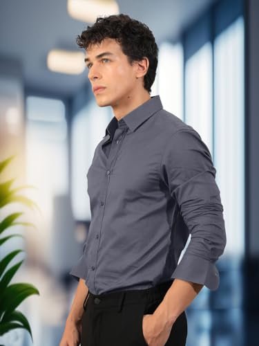 Mens Cotton Blend Regular Fit Long Sleeve Button Down White Shirt for Men Collared Casual Formal Soild Shirt - Image 3