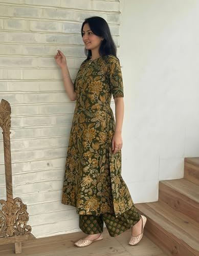 Designer Women's Viscose Blend Straight Printed Kurta with Palazzo | Elbow Length Sleeve Kurti Set | Close Neck with Back Slit | Soft Comfortable Fabric | 2 Piece Outfit - Image 5