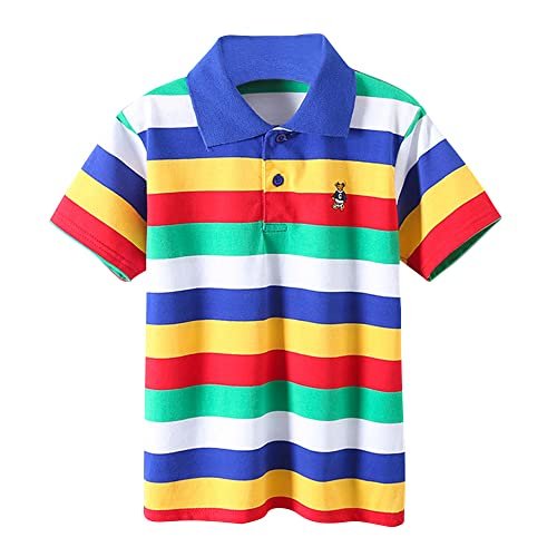 Boy's Cotton Regular Fit Stripe Print Polo T-Shirt