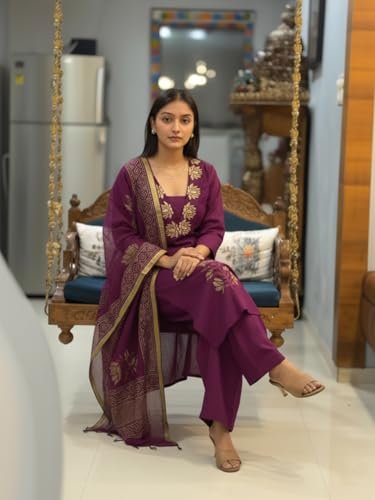 Designer Women's Rayon Viscose Straight fit Printed Embroidered Kurta with Pant & Dupatta | Ethnic Kurta Set for Women | Daily, Office & Festive Traditional - Image 5