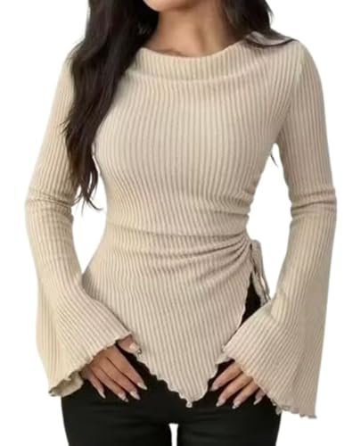 Ribbed Bell Sleeve | Round Neck Slim Fit (20 Pics)