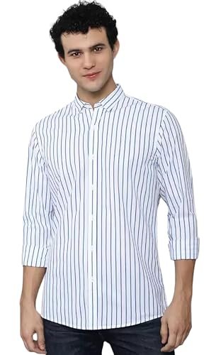 U TURN Men's Casual Printed Striped Stylish Latest Formal Plus Size Shirt for Men | Cotton Mix 220 GSM