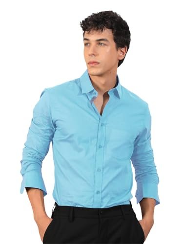 Mens Cotton Blend Regular Fit Long Sleeve Button Down White Shirt for Men Collared Casual Formal Soild Shirt