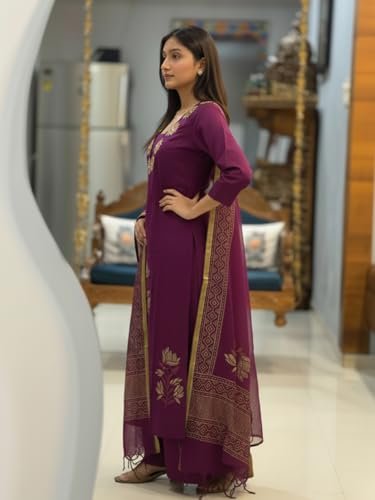 Designer Women's Rayon Viscose Straight fit Printed Embroidered Kurta with Pant & Dupatta | Ethnic Kurta Set for Women | Daily, Office & Festive Traditional - Image 3