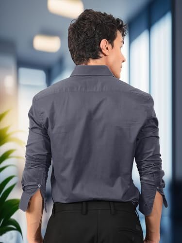 Mens Cotton Blend Regular Fit Long Sleeve Button Down White Shirt for Men Collared Casual Formal Soild Shirt - Image 2