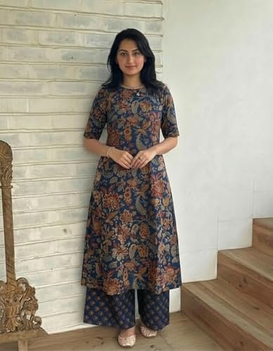 Designer Women's Viscose Blend Straight Printed Kurta with Palazzo | Elbow Length Sleeve Kurti Set | Close Neck with Back Slit | Soft Comfortable Fabric | 2 Piece Outfit - Image 6