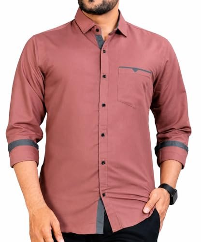 Men's Regular Fit Solid Soft Touch Cotton Casual Shirt with Pocket Design with Spread Collar & Full Sleeves (Available in Plus Size)