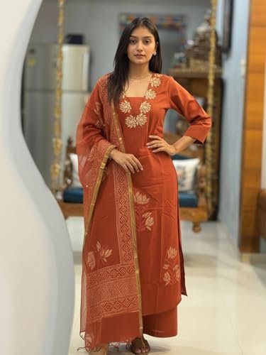 Designer Women's Rayon Viscose Straight fit Printed Embroidered Kurta with Pant & Dupatta | Ethnic Kurta Set for Women | Daily, Office & Festive Traditional - Image 6