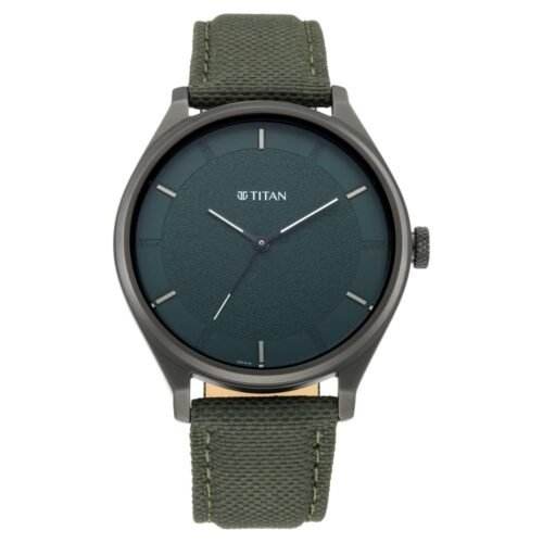 Workwear Quartz Analog Hunter Green Dial Olive Green Leather Strap Watch for Men - NT1802NL02