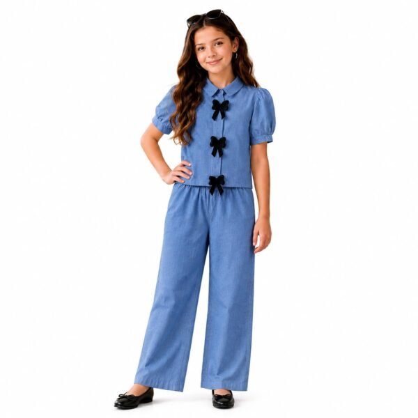 Girls Co-Ord Set for Kids | Khadi Cotton Fabric | Puff Sleeve Peplum Top & Wide Leg Palazzo Pants | Stylish Summer Outfit for Girls | Casual Wear Dress Set