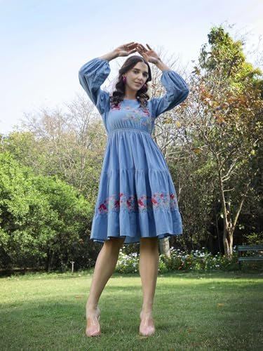Stylum Women's Solid & Embroidered Cotton Tiered Dress - Image 6