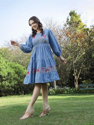 Stylum Women's Solid & Embroidered Cotton Tiered Dress - Image 5